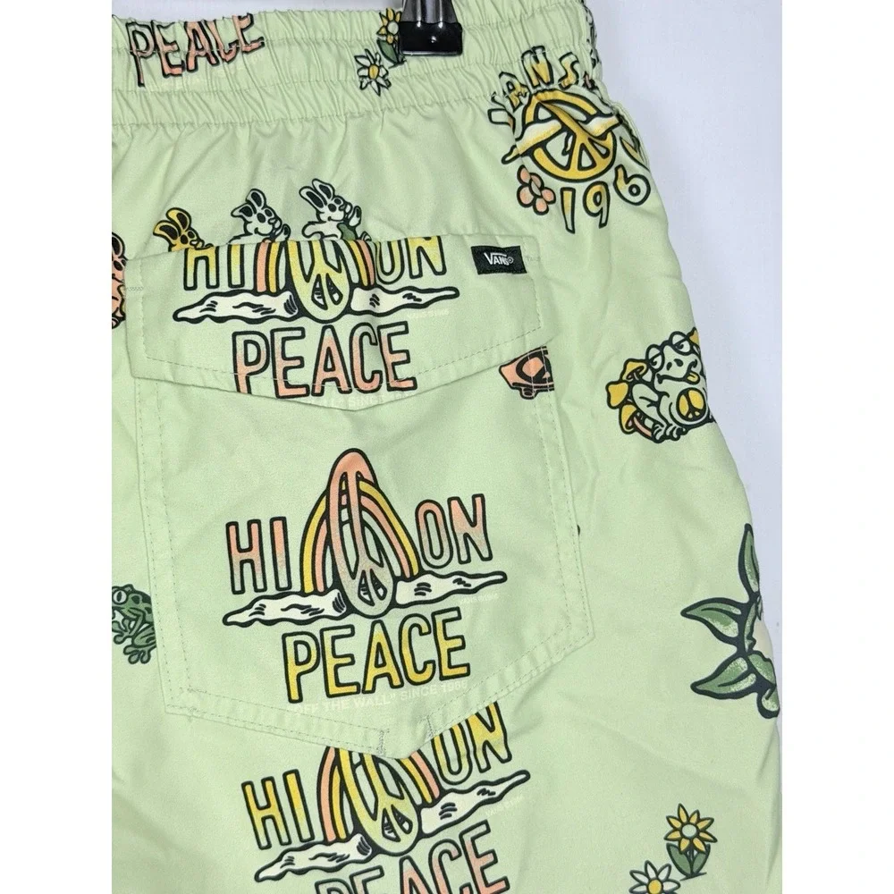 Vans Surf Volley Shorts Mens M‎ Green Peace Graphic Swim Trunks Beach 5